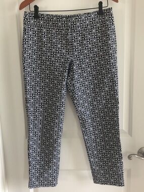 TALBOTS 16 Hampshire Jacquard Black White Stretch Ankle Cropped Pants